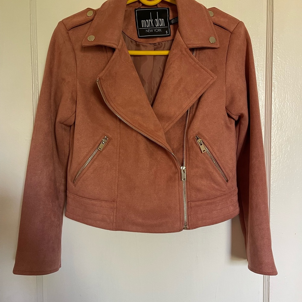 Pink Asymmetrical faux suede jacket